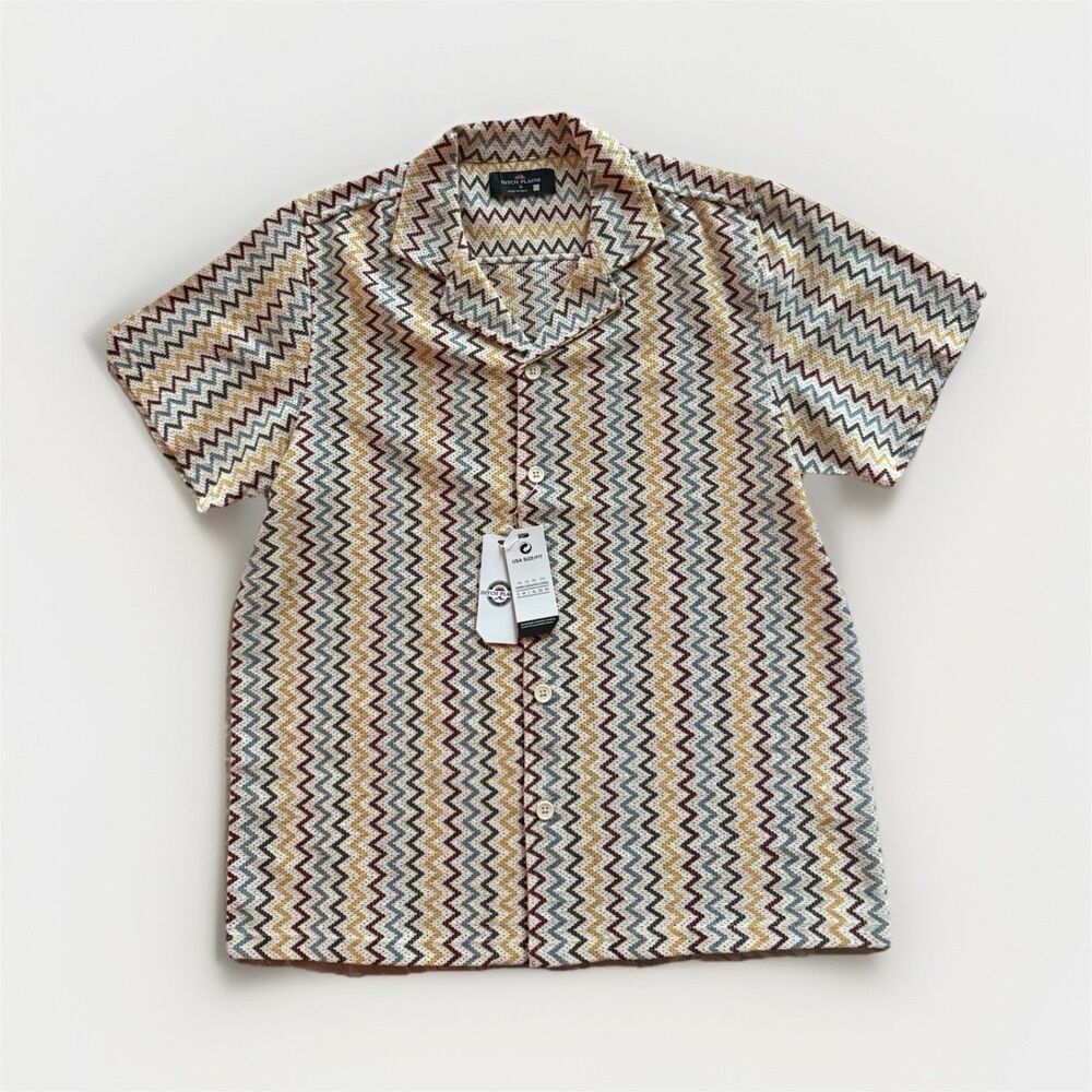 Ditch Plains Men's M Woven Cotton Chevron Multicolor Short Sleeve Button-Up